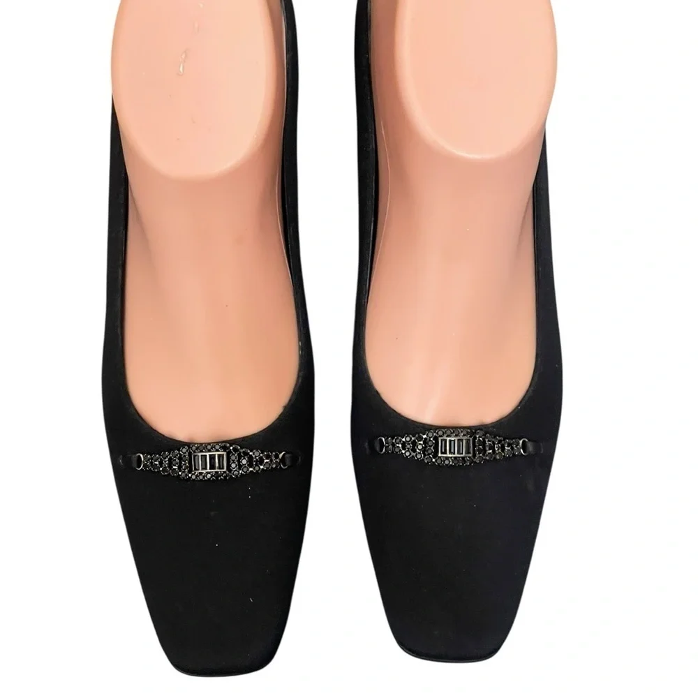 Stuart Weitzman‎ Pump Women's 7.5AA Black Fabric Embellish Slip On Block Heel